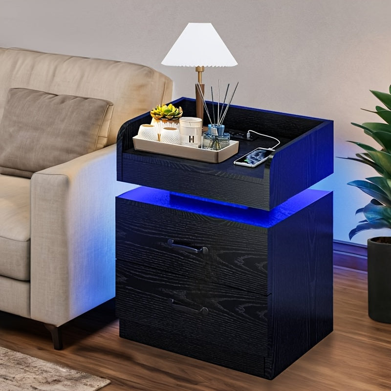 Temu Modern LED Bedside Table Charging Station Black/White